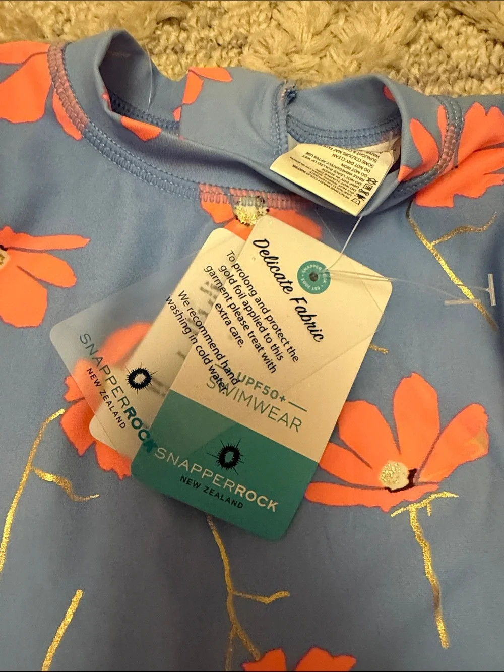Snapper Rock Blue Long-Sleeve Rashguard with Orange Floral Print